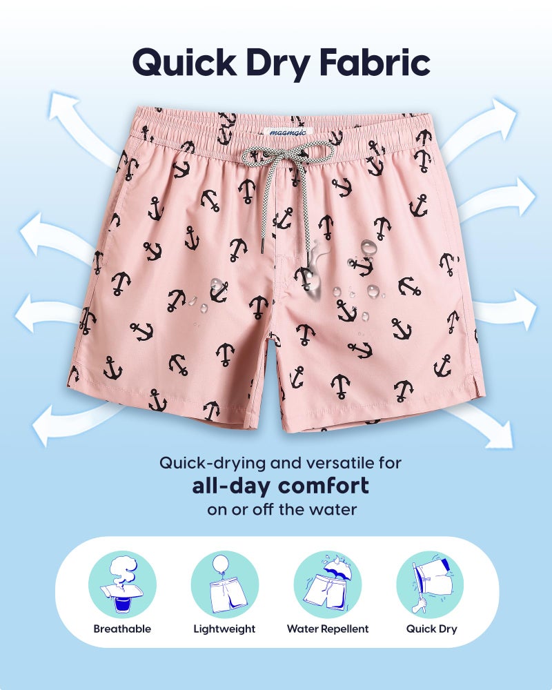maamgic Mens Swim Trunks 5 Inch with Mesh Lining, Quick Dry Mens Bathing Suit, Swim Shorts for Swimming and Beach, Large Light Pink - Image 2